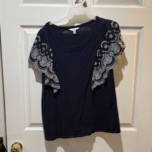 Time and Tru Navy Top with Lace Sleeves